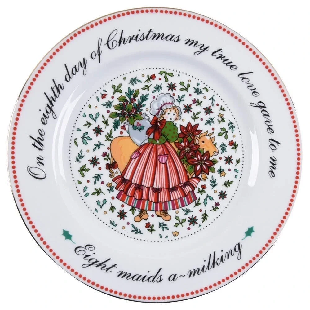 Domestications‎ Twelve Days of Christmas Salad Plate Day 8- 8 Maids Milking EUC